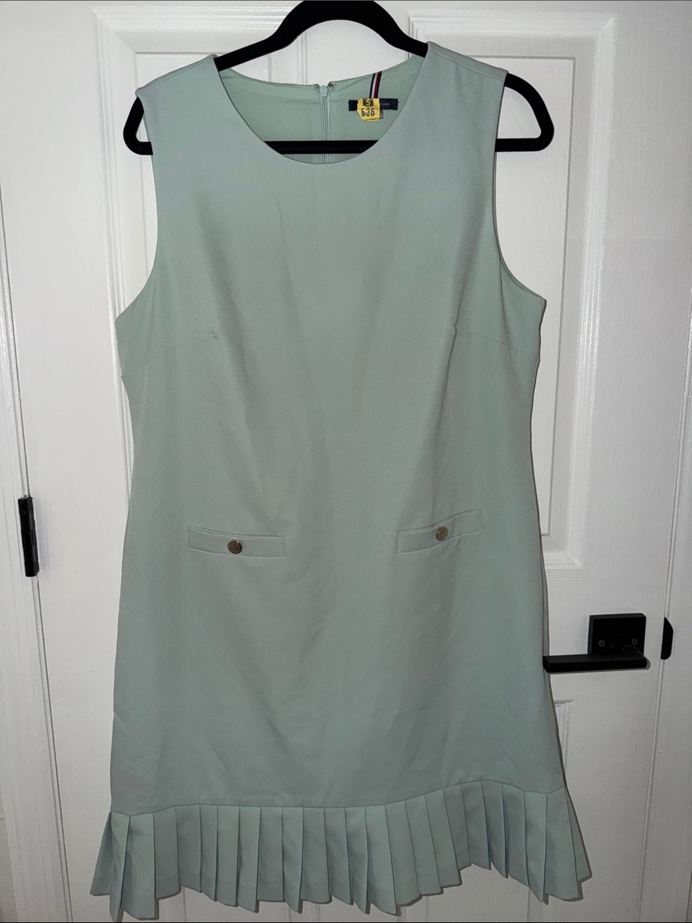Tommy Hilfiger Mint Green Sleeveless Shift Dress with Pleated Hem